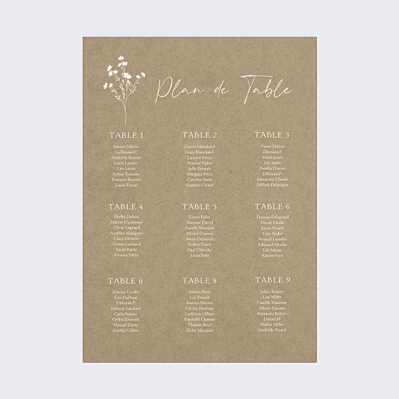 Plan de Table Mariage Bouquet Champêtre