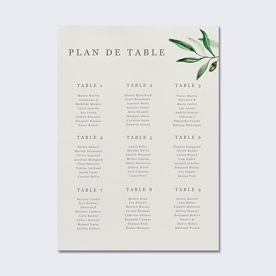 Plan de Table Mariage Arche et Oliviers