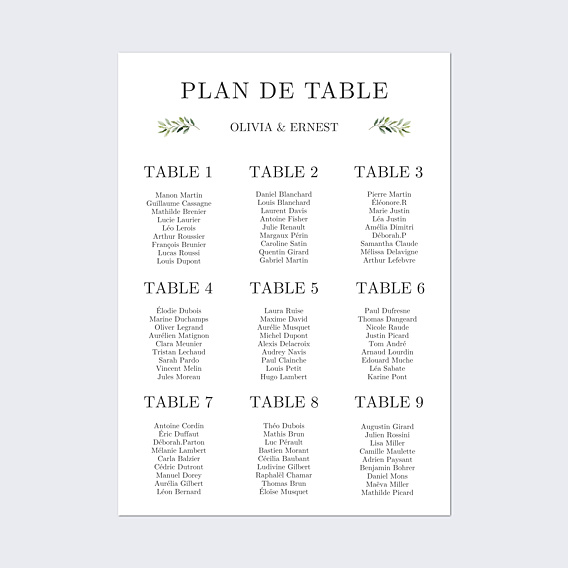 Plan de Table Mariage Végétal Classique