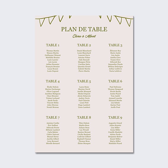 Plan de Table Mariage Table de fête