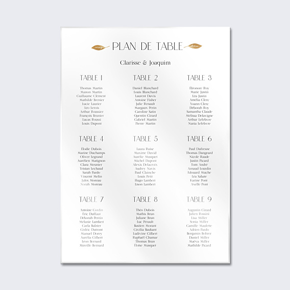 Plan de Table Mariage Couronne Chic