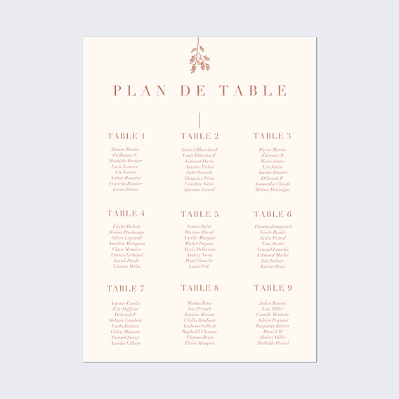 Plan de Table Mariage Botanica