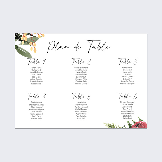 Plan de Table Mariage Wild Flowers