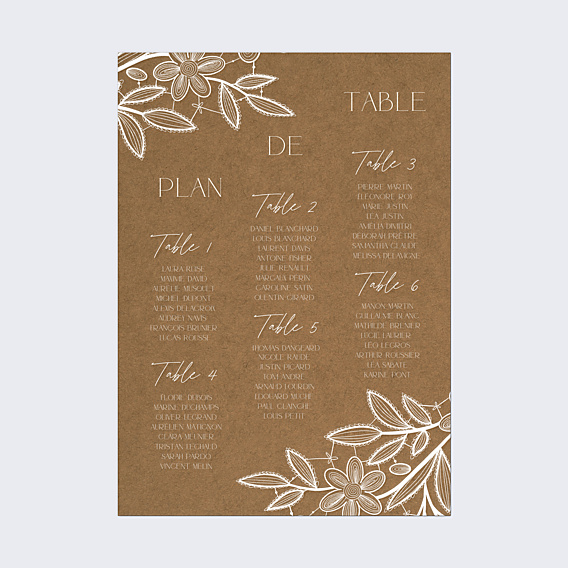 Plan de Table Mariage Dentelle Kraft