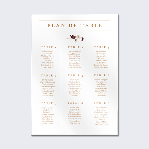 Plan de Table Mariage Étiquette Jardin Sauvage