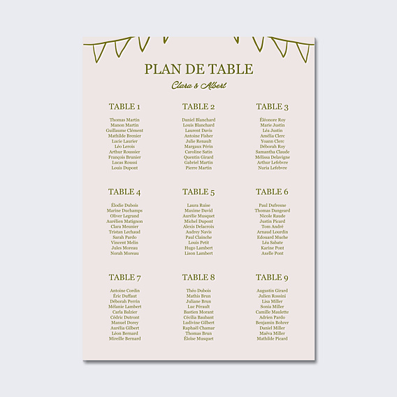 Plan de Table Mariage Table de fête