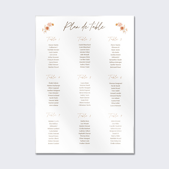 Plan de Table Mariage Flower of Fall