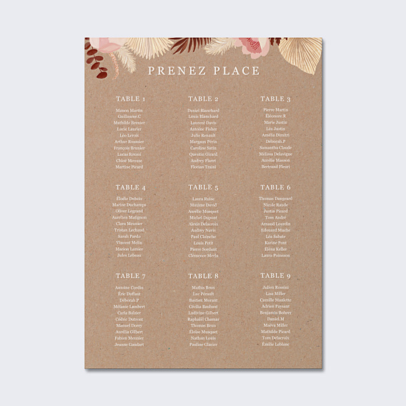 Plan de Table Mariage Printemps Bohème