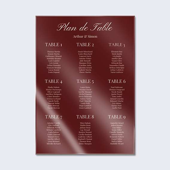 Plan de Table Mariage Amour passionnel