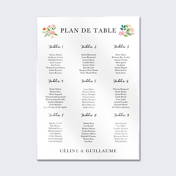 Plan de Table Mariage Couronne Champêtre Aquarelle