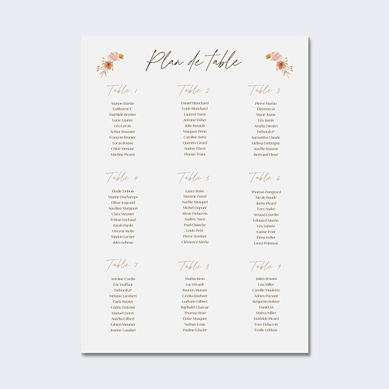 Plan de Table Mariage Flower of Fall