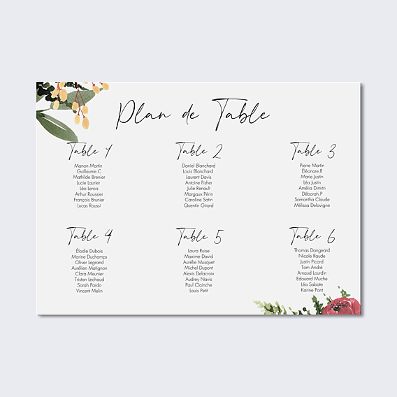 Plan de Table Mariage Wild Flowers