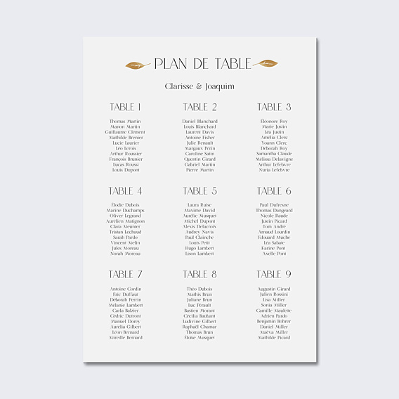 Plan de Table Mariage Couronne Chic