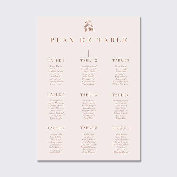 Plan de Table Mariage Botanica