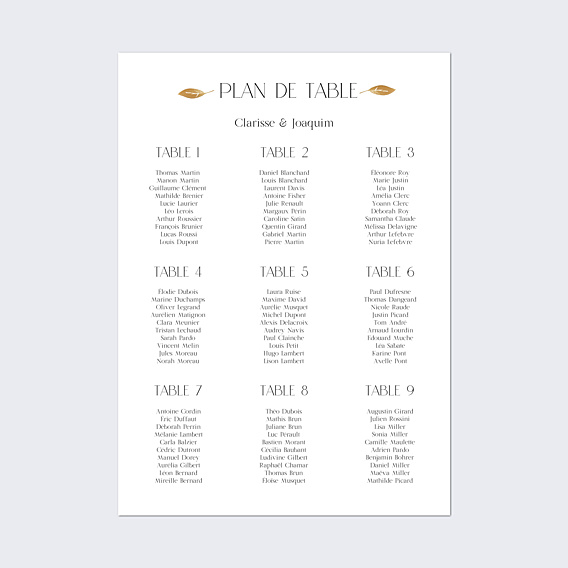 Plan de Table Mariage Couronne Chic