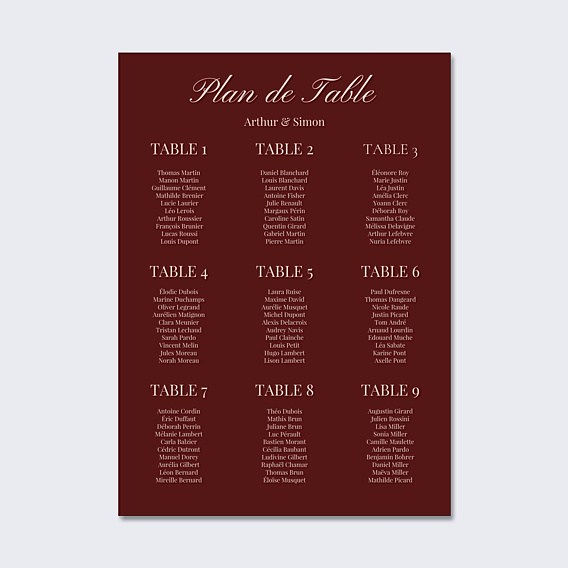 Plan de Table Mariage Amour passionnel