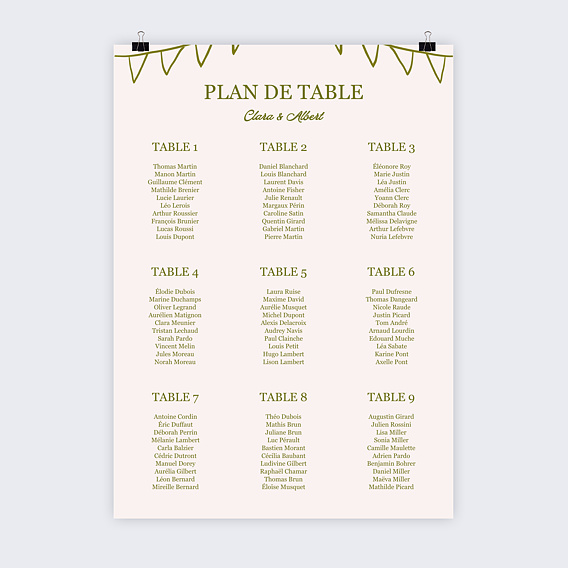 Plan de table mariage Table de fête