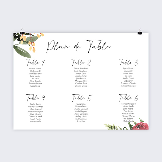 Plan de table mariage Wild Flowers