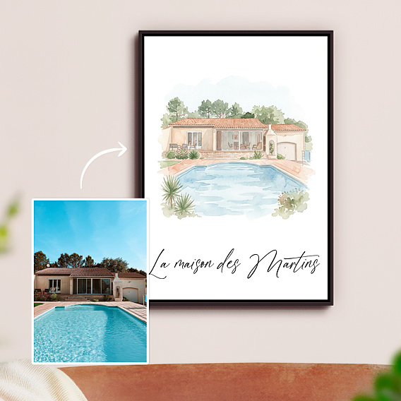 Affiche famille Maison en aquarelle