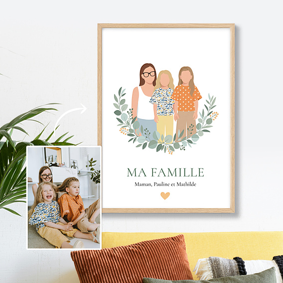 Poster famille Portrait minimaliste avec couronne eucalyptus