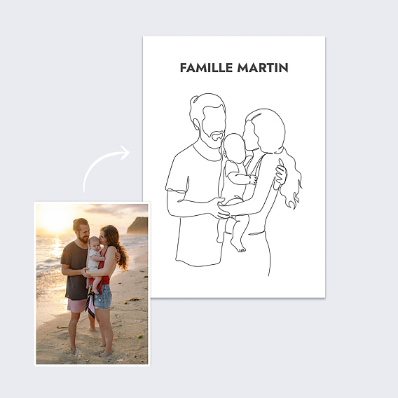 Affiche famille Portrait en line art Après 2