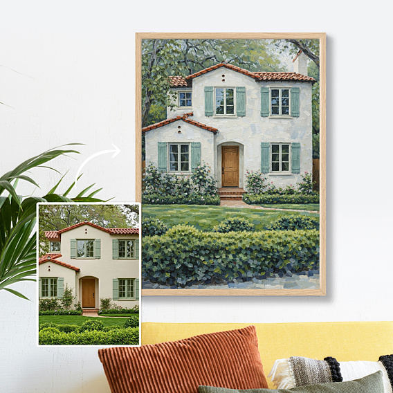 Poster famille Maison en peinture à l’huile