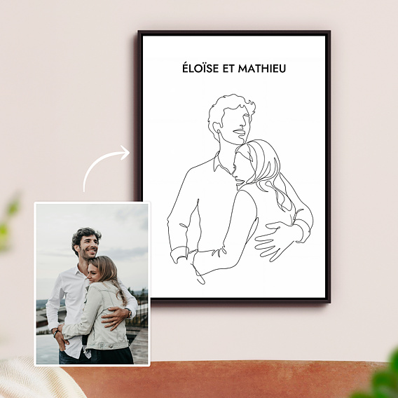 Affiche famille Portrait en line art Après 1