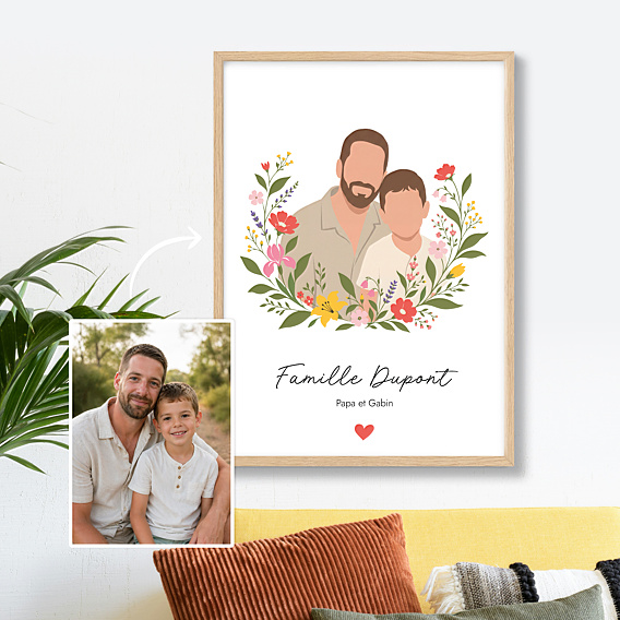 Poster famille Portrait minimaliste avec couronne champêtre