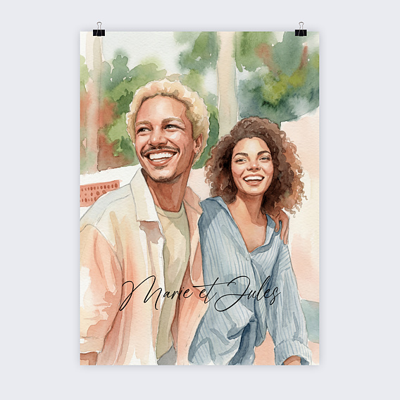 Affiche famille Couple en aquarelle Recto