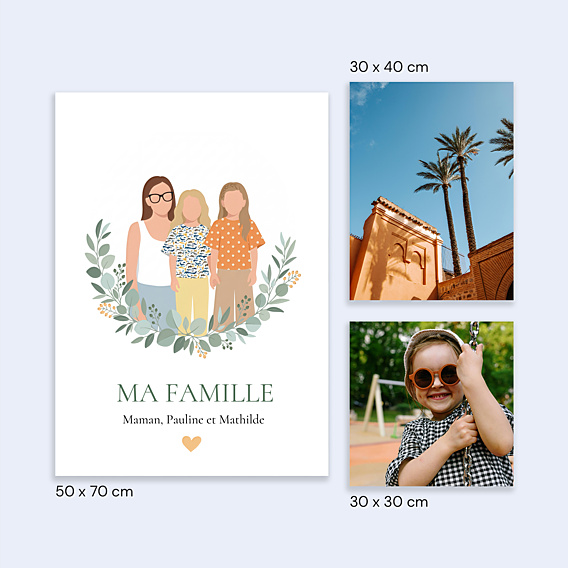 Poster famille Portrait minimaliste avec couronne eucalyptus