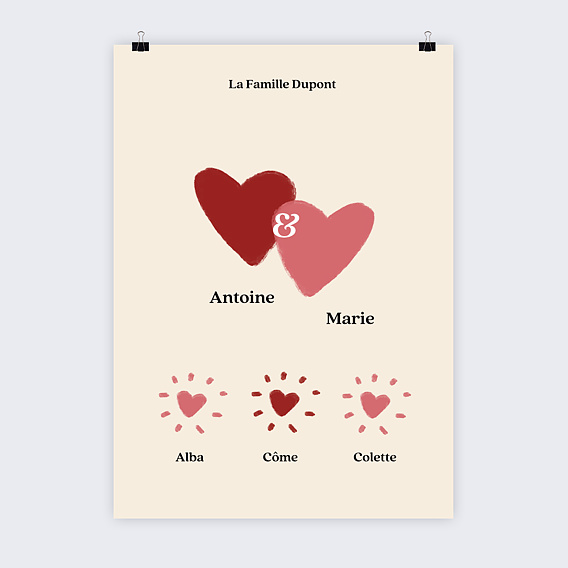 Poster personnalisé Famille avec Cœurs