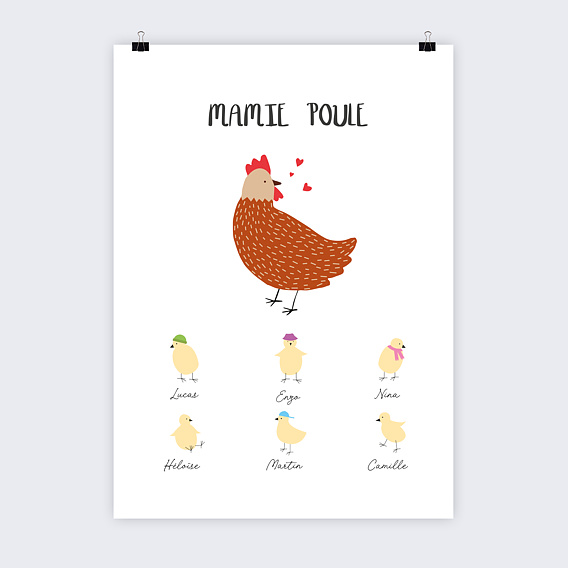 Poster famille Mamie Poule
