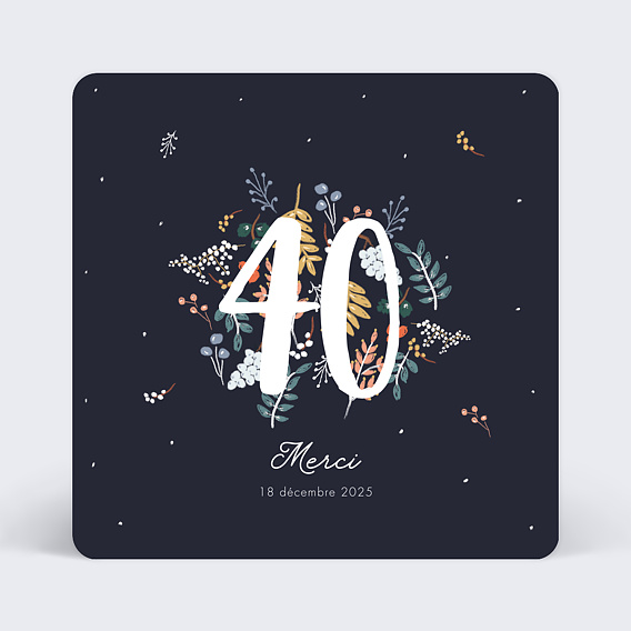 Carte remerciement anniversaire 40 ans