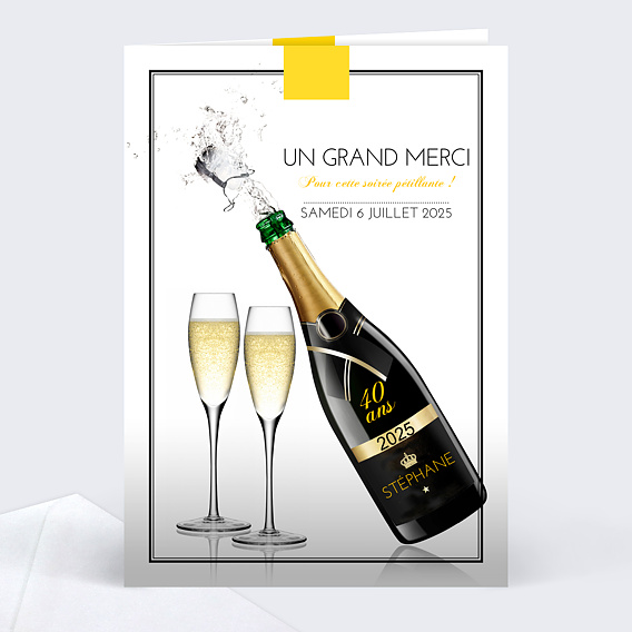 Carte remerciements anniversaire Champagne