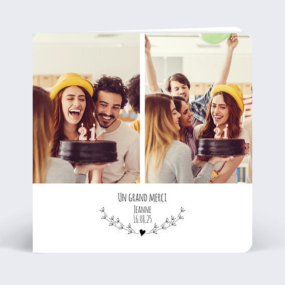 Carte remerciement anniversaire Cœur Bucolique