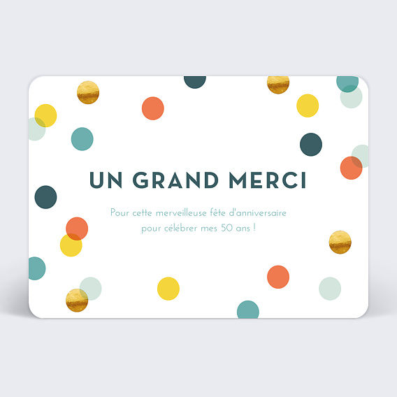 Carte remerciements anniversaire Confettis Chic