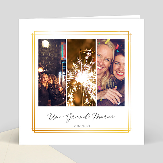 Remerciements Anniversaire Dorure cadre 3 photos