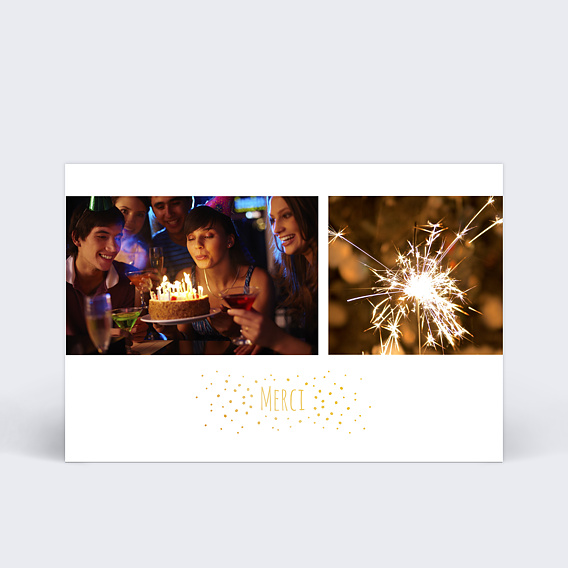 Carte remerciement anniversaire Dorure Poussière d'Étoiles Duo Photos