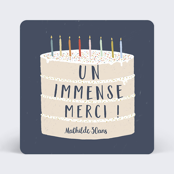 Carte remerciements anniversaire Gâteau d'Anniversaire