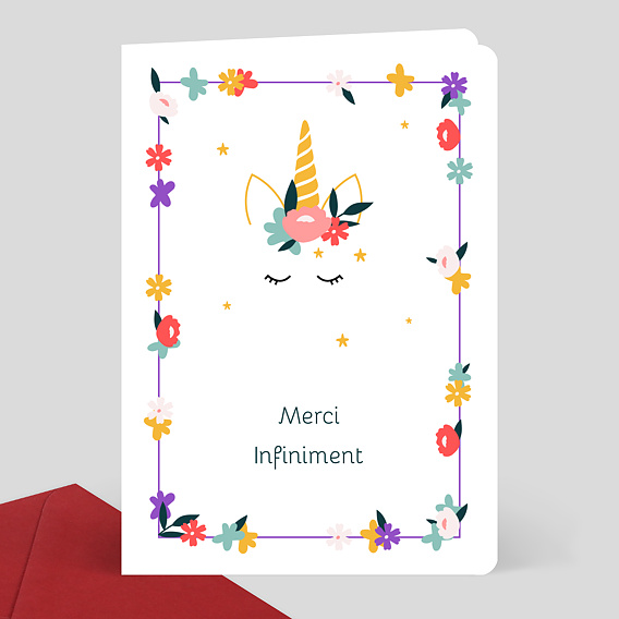 Remerciements Anniversaire Licorne Fleurs