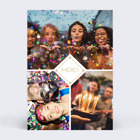 Carte remerciement anniversaire Losange Fleuri