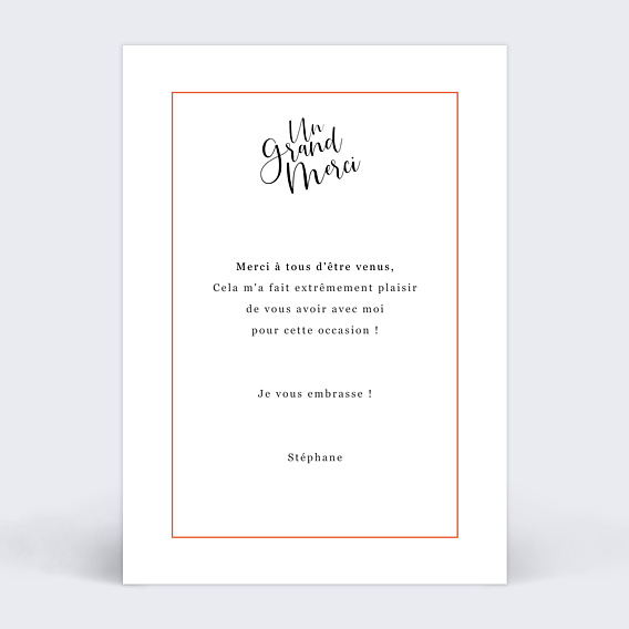 Carte remerciement anniversaire Cadre Typographique III Verso