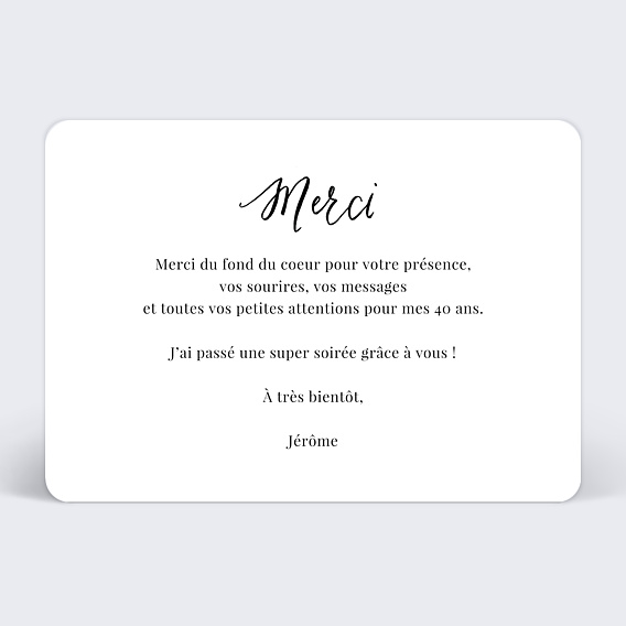 Carte remerciement anniversaire Calligraphie Verso