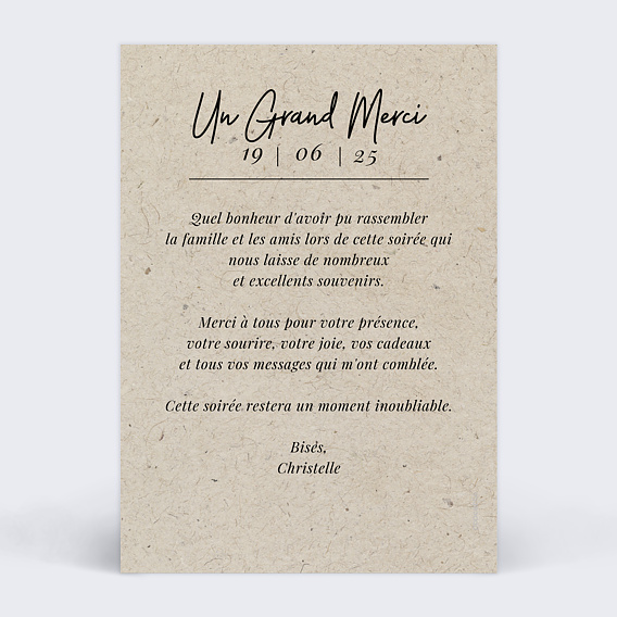 Carte remerciement anniversaire Esprit Chiné IV Verso