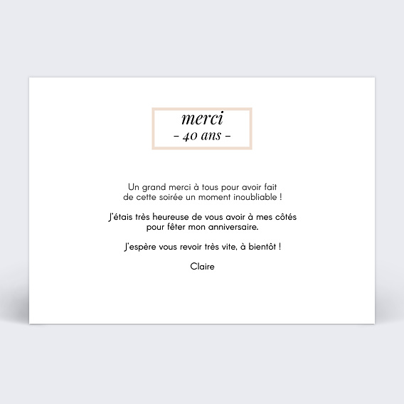 Carte remerciement anniversaire Etiquette Poudrée Verso