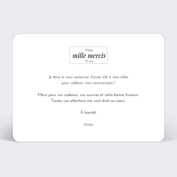 Carte remerciement anniversaire Étiquette Verso