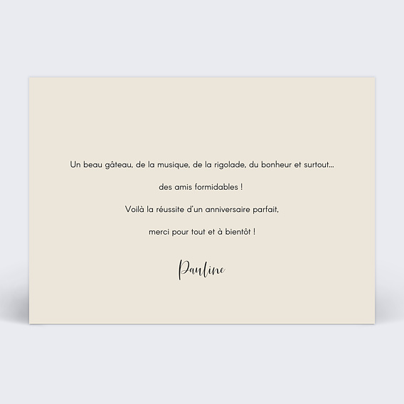 Carte remerciement anniversaire Photomaton Verso