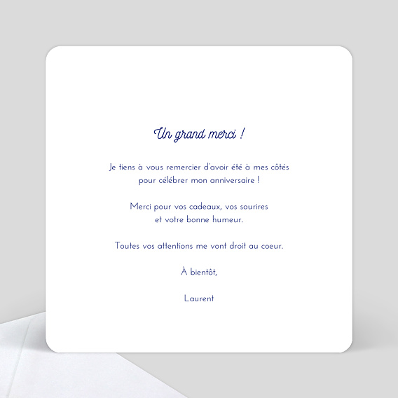 Carte remerciement anniversaire Bulles Ocre Verso