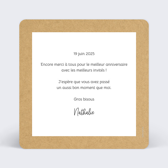 Carte remerciement anniversaire Fanions Bucoliques Merci Verso