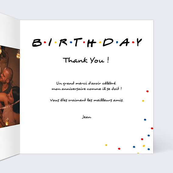 Carte remerciement anniversaire Copain de Soirée Intérieur Droit